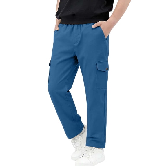 Boys Stretch Cargo Pants Casual Regular Fit Elastic Waist Straight Leg Kids Hiking Pants Blue 12
