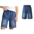 thumbnail image 1 of Boys Stretch Cargo Shorts Blue Elastic Waist School Kids Summer Straight Leg Loose Denim Shorts with Pockets 11-12 Years, 1 of 6