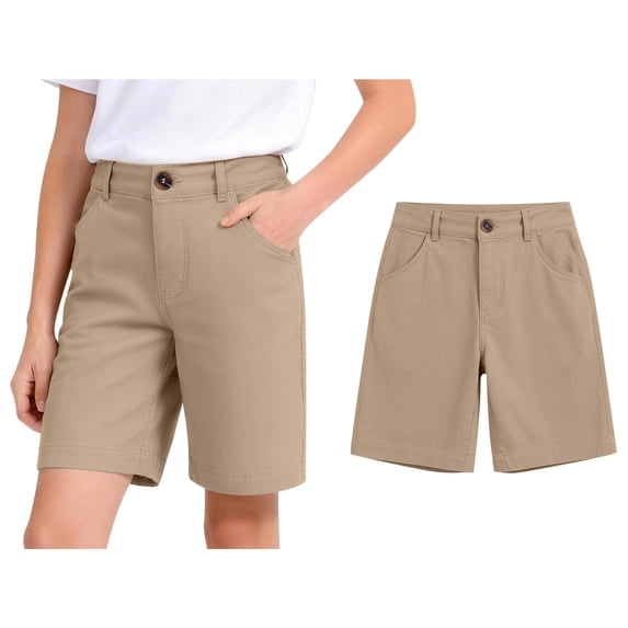 Boys' Stretch Straight Fit Khaki Short School Uniform for Kids Causal Active Summer Clothes with Pockets 9-10 Years