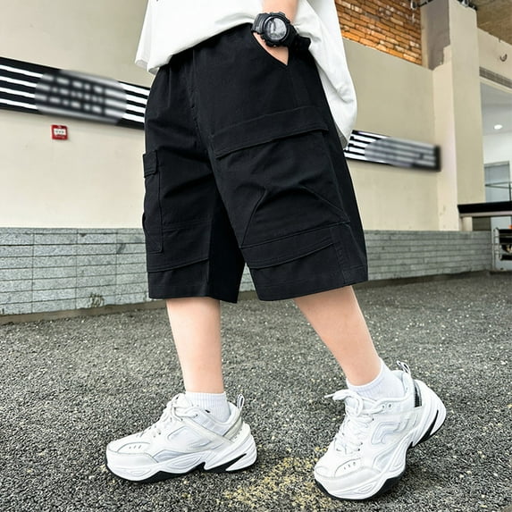 Boys Stretch Waist Cargo Shorts with Drawstring for Summer Casual Streetwear and Outdoor Activities Tween Kids Summer Soft Comfy Trousers Y2K Streetwear Cute Teen Basic Pants