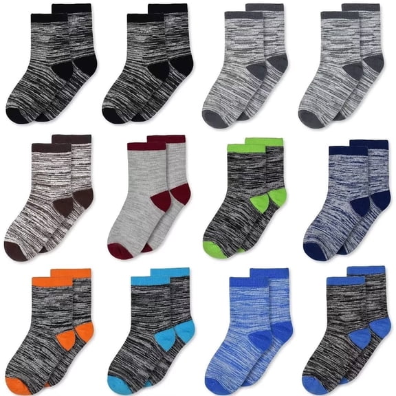Boys Striped Cotton Socks - 12 Pairs Breathable Calf Socks for Toddler Kids Boys or Girls 1-14 Years Old Athletic Half Cushion Socks Set