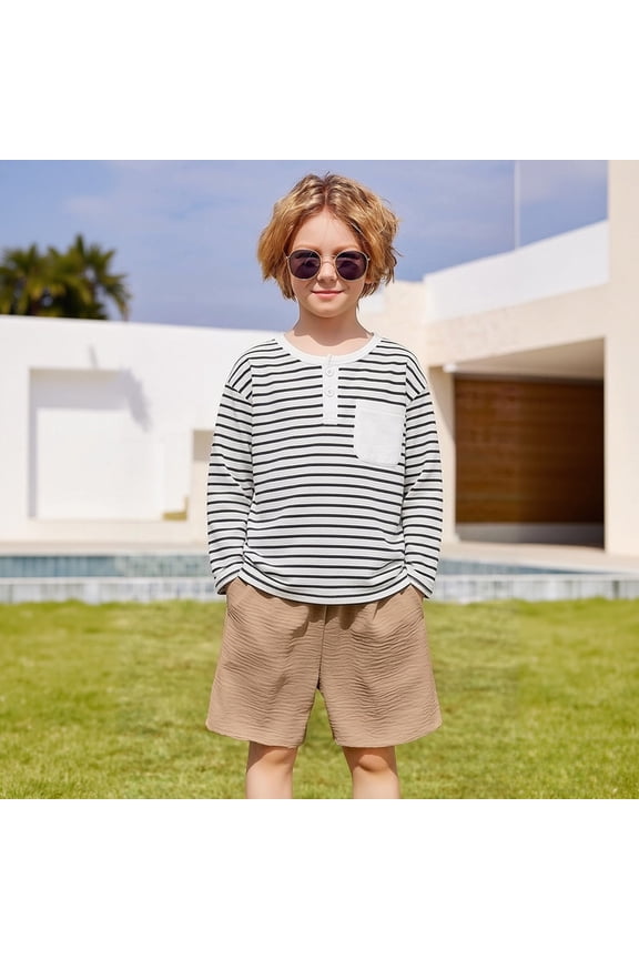 Boys Striped Long Sleeve T-Shirt Comfort Undershirt Black Soft Breathable Lightweight Stretchy Tee Size 18-24 M