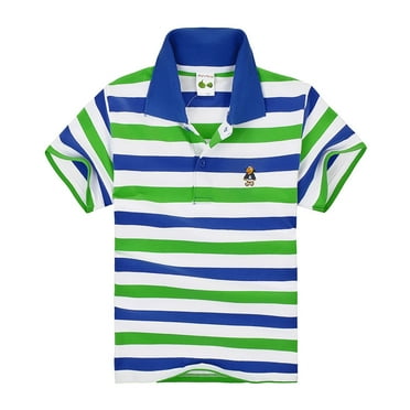 Boys Striped Shirts Rainbow Color Blocked Shorts Sleeve Polo T-Shirt Soft Comfortable Blouse ,6-7 Years,Blue