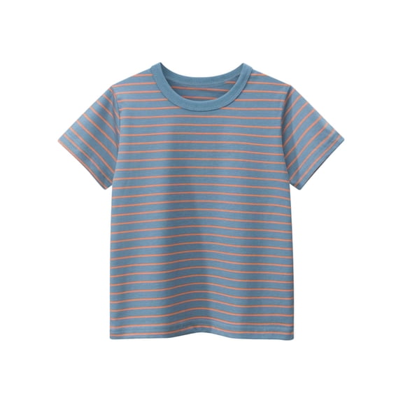 Boys Striped Short Sleeve T-Shirt Soft Cotton Crew Neck Tee for Kids Kids to Big Boys Durable Tagless Everyday Play Shirt Orange Stripe,Size 3-4 T