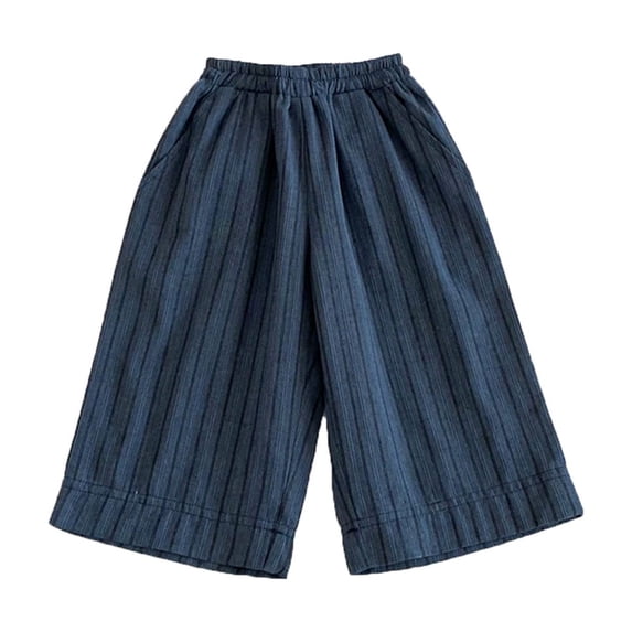 Boys Striped Wide Leg Linen Blend Pants Full Length Casual Trousers for Toddlers Kids Navy 2 Years-3 Years