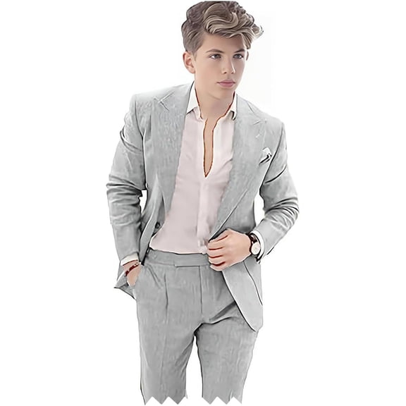 Boys Suit 2 Piece Linen Suit Slim Fit Suit Tuxedo Wedding Summer Beach Blazer Pants Suit Set