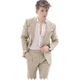 thumbnail image 1 of Boys Suit 2 Piece Linen Suit Slim Fit Suit Tuxedo Wedding Summer Beach Blazer Pants Suit Set, 1 of 4