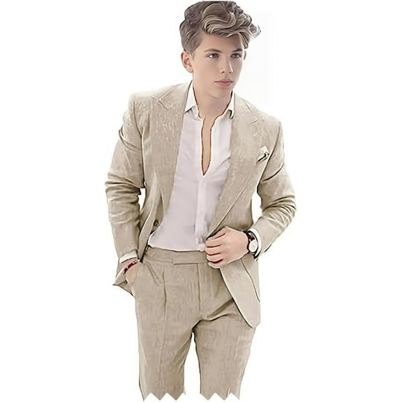 Boys Suit 2 Piece Linen Suit Slim Fit Suit Tuxedo Wedding Summer Beach Blazer Pants Suit Set