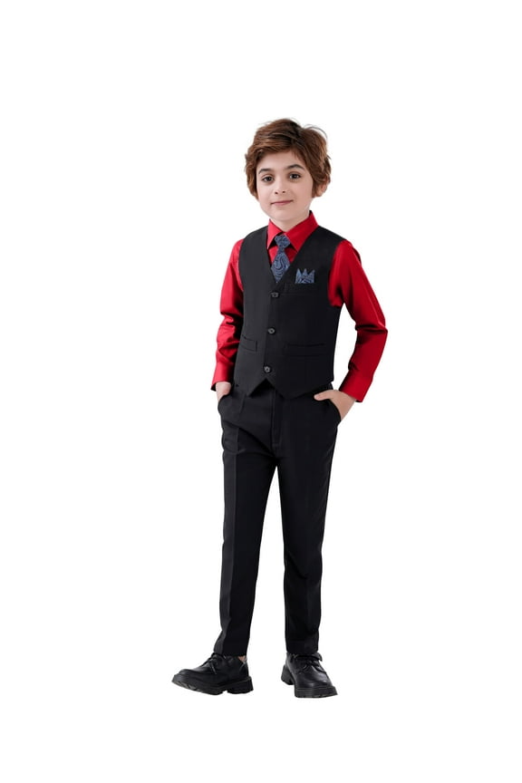 Boys Suit, Boys' Formal 4pcs Suit Set Boys Formal Dresswear Vest Set, Toddler Boy Vest Set 18 Years