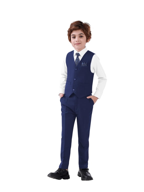 Boys Suit, Boys' Formal 4pcs Suit Set Boys Formal Dresswear Vest Set, Toddler Boy Vest Set