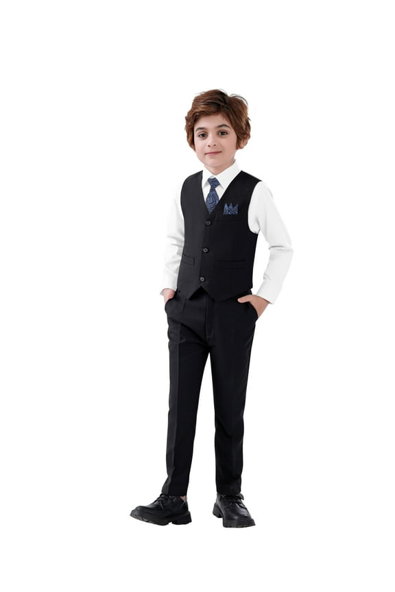 Boys Suit, Boys' Formal 4pcs Suit Set Boys Formal Dresswear Vest Set, Toddler Boy Vest Set