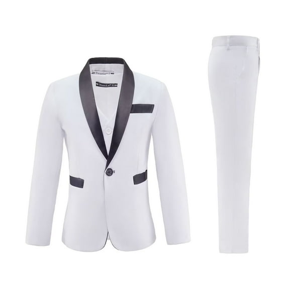 Boys Suit Boys'Suits Fit 3 Piece Blazer Waistcoat Pants Shawl Lapel Suits Set White Black Kid for Party Wedding Size 3T