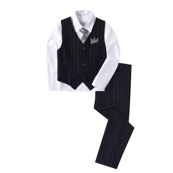 Boys Suit Boys' Suits Kids Ring Bearer Outfit Toddler 4Pcs Suit Set First Communion Suits for Boys Black Stripe 8Years