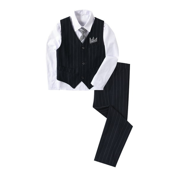 Boys Suit Boys' Suits Kids Ring Bearer Outfit Toddler 4Pcs Suit Set First Communion Suits for Boys Black stripe 6T
