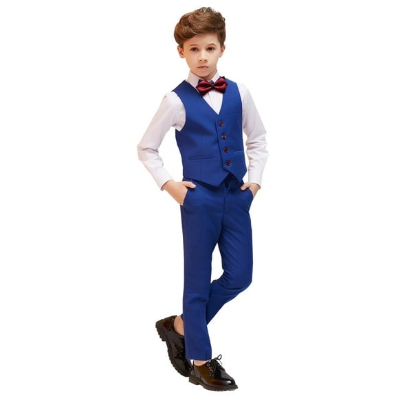 Boys Suit Boys' Suits Kids Ring Bearer Outfit Toddler 4Pcs Suit Set First Communion Suits for Boys Royal Blue Size 5