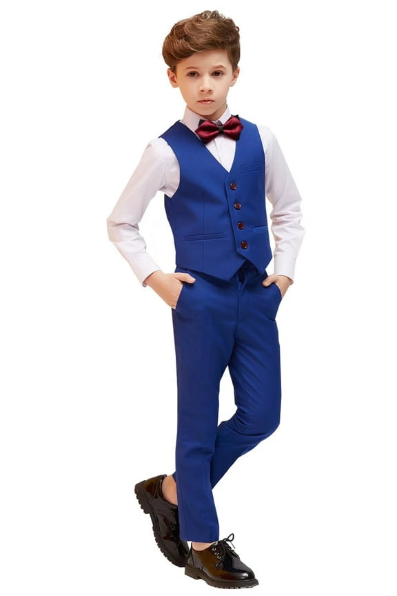 Boys Suit Boys' Suits Kids Ring Bearer Outfit Toddler 4Pcs Suit Set First Communion Suits for Boys Royal Blue Size 5