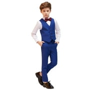 Boys Suit Boys Suits Kids Ring Bearer Outfit Toddler 4Pcs Suit Set First Communion Suits for Boys Royal Blue Size 6