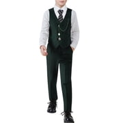 Boys Suit Formal Dress Clothes Big Boy Wedding Outfit Vest+Pants+Dress Shirt+Chain+Adjustable Tie 6-10Y