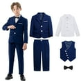 thumbnail image 1 of Boys Suit Kids 5 Piece Tuxedo Suit Set for Teen Boys Formal Dresswear Jacket, Shirt,Vest, Pants and Tie Blue 6-12 Months, 1 of 7