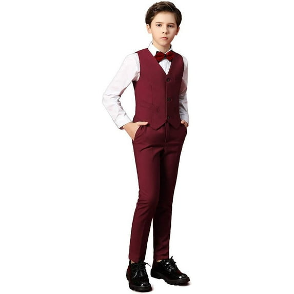 Boys Suit Kids Formal Wedding Tuxedo Dress Suits for Teen Boys Vest and Pants Set