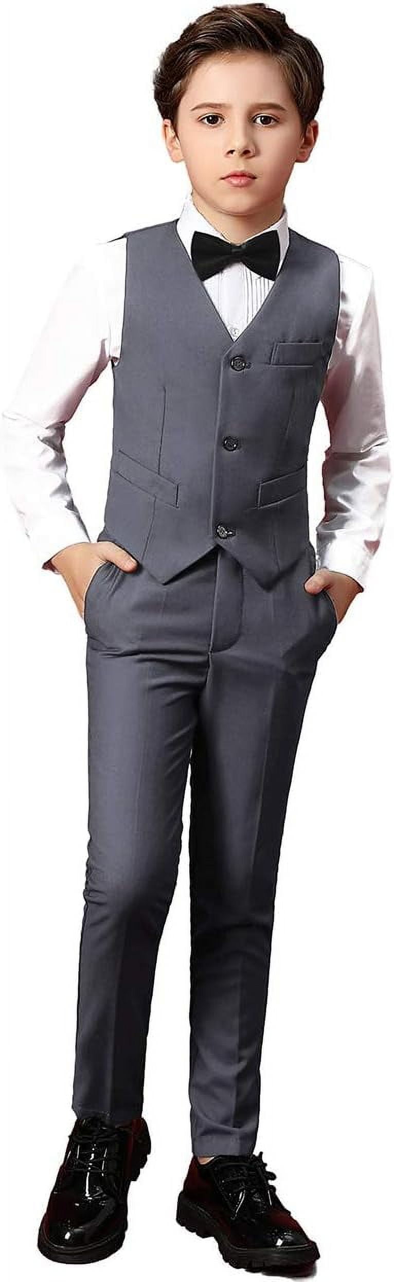 Boys 5-Piece Formal Suit Set - Navy Blue Tuxedo Vest & Pants With Shirt & Tie For Weddings & Parties (Size 18 Years)