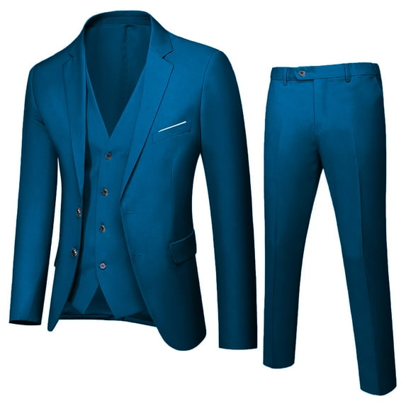 Boys Suit Kids Teen Boys Solid Long Sleeve Jacket Pants Vest 3Pc Suit Modern Fit Formalwear Blue 12 Years-13 Years