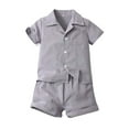 thumbnail image 1 of Boys Suit Lapel Casual Short Sleeve Shirt Elasticized Shorts Two-piece Set Boys Striped Suspenders Shorts Outfit Set Boys Pants Wedding Tuxedo, 1 of 2