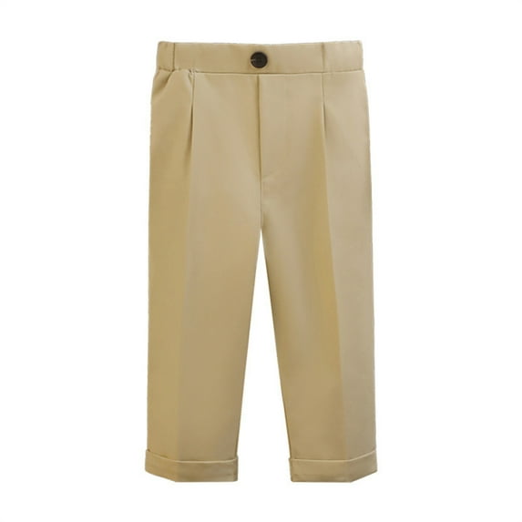 Boys Suit Pants, Solid Color Straight Leg Dress Pants for Kids, Formal Trousers for School Wedding and Special Occasions, Age 6 Months to 14 Years Khaki 110
