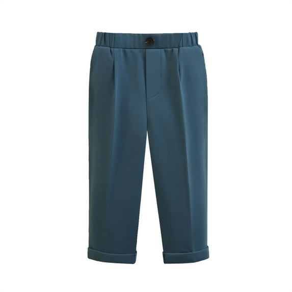 Boys Suit Pants, Solid Color Straight Leg Dress Pants for Kids, Formal Trousers for School Wedding and Special Occasions, Age 6 Months to 14 Years Navy 150