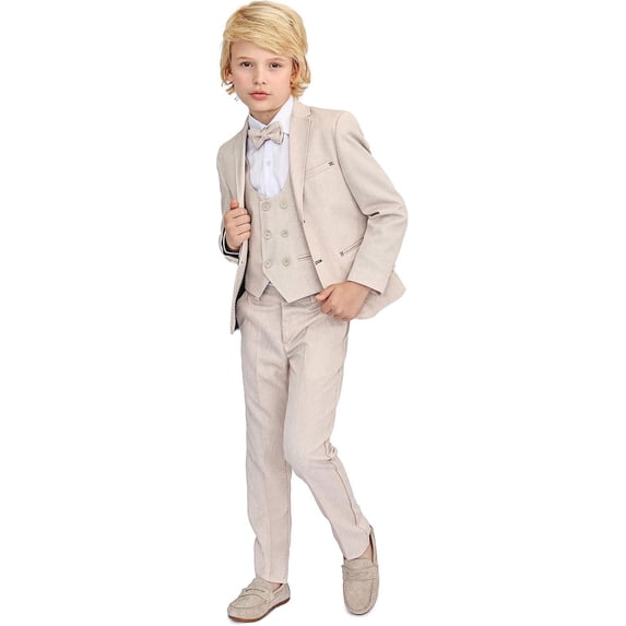 Boys Suit Set, Formal Jacket, Vest, Pants, Shirt and Matching Bowtie 5 Piece