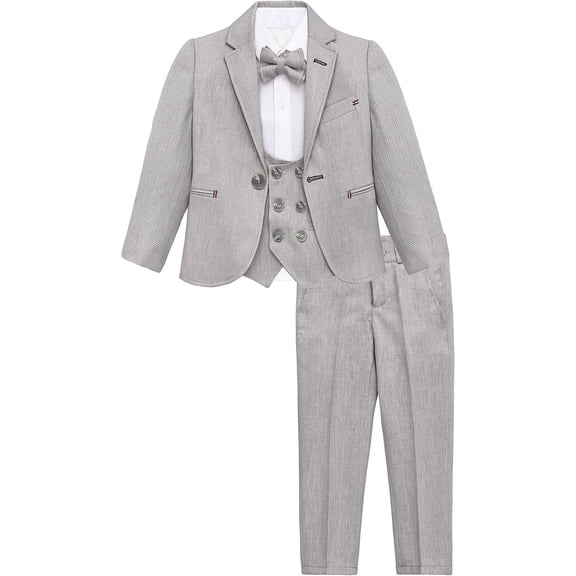 Boys Suit Set, Formal Jacket, Vest, Pants, Shirt and Matching Bowtie 5 Piece