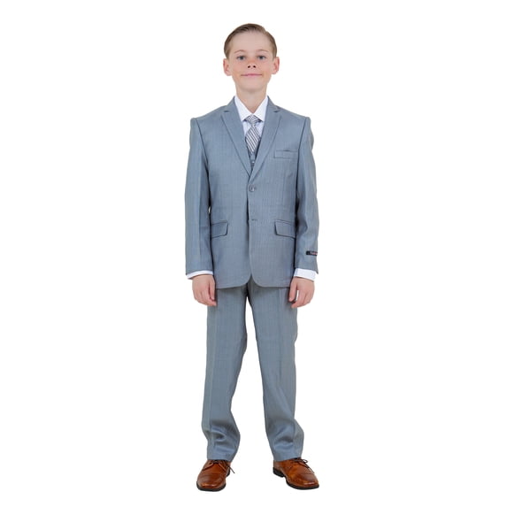 Boys Suit Set Solid Textured Notch Lapel With Matching Vest & Pants With Free Shirt & Tie
