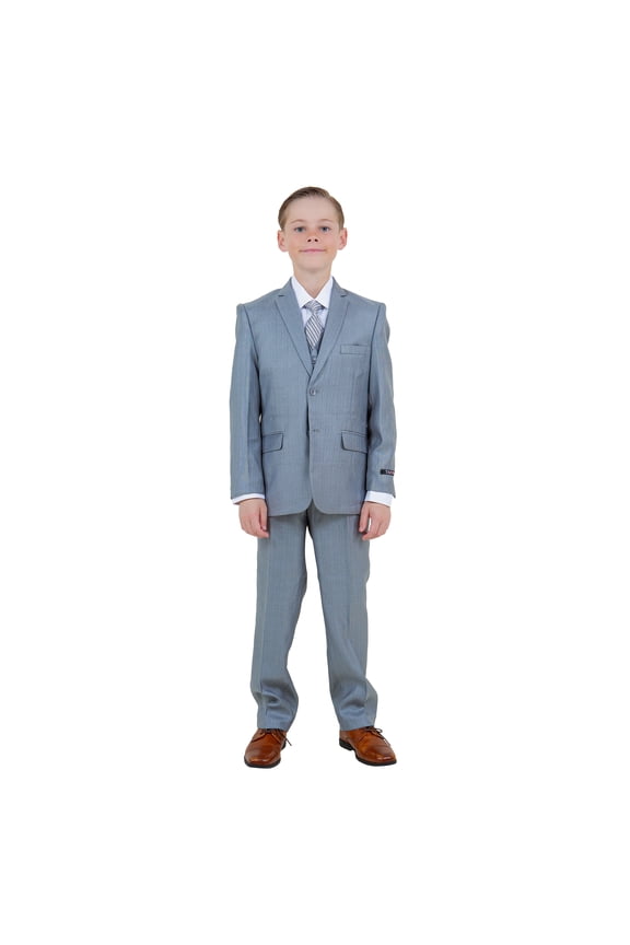 Boys Suit Set Solid Textured Notch Lapel With Matching Vest & Pants With Free Shirt & Tie
