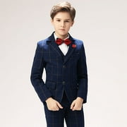 Boys Suit Size 10 Kids Suits for Toddler Boys Ring Bearer Suit Boys Dressy Outfit Set 5Pcs Formal Suits Set Navy Blue check