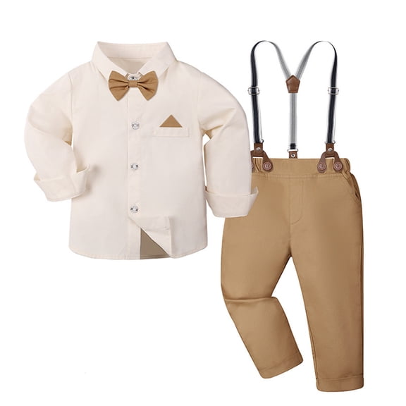 Boys Suit Stylish Formal Party Elegant White Dress Shirt Suspenders Tailored Pageant Comfy 2 Piece Outfits 2-3 Y