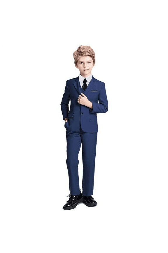 Boys Suit Tuxedo Suits for Toddler Boys Ring Bearer Suit Wedding Outfit Boys Dress Clothes Blue Vest and Pants Suits Size 4T