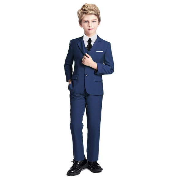 Boys Suit Tuxedo Suits for Toddler Boys Ring Bearer Suit Wedding Outfit Boys Dress Clothes Blue Vest and Pants Suits Size 6T
