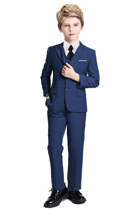 Boys Suit Tuxedo Suits for Toddler Boys Ring Bearer Suit Wedding Outfit Boys Dress Clothes Blue Vest and Pants Suits Size 6T