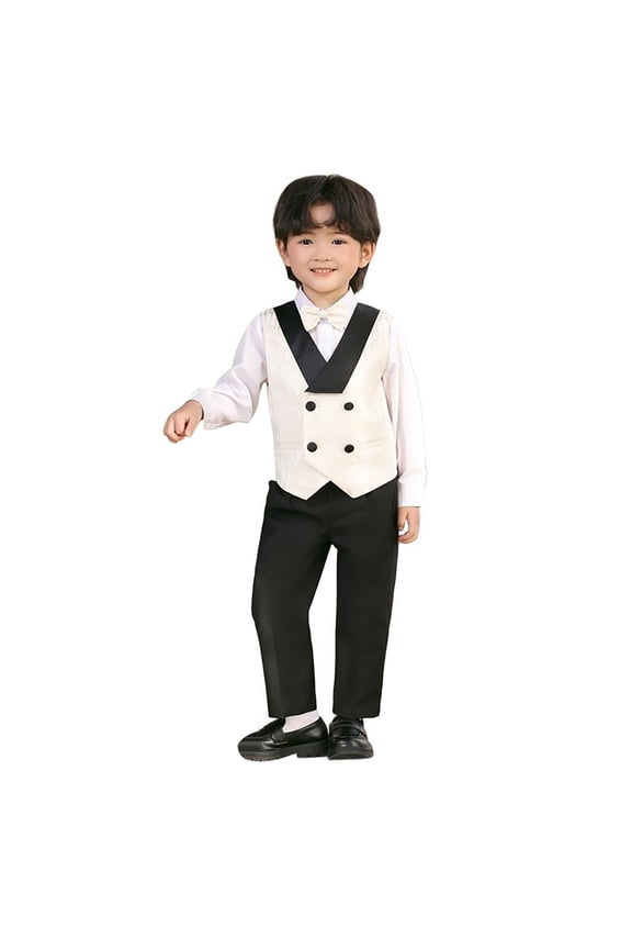 Boys Suit V Neck Sleeveless Color Block Vest Pants Multi Piece Outfit Spring Fall Formal Page Boy Performance Gentleman Stylish Daily Casual Clothing Set
