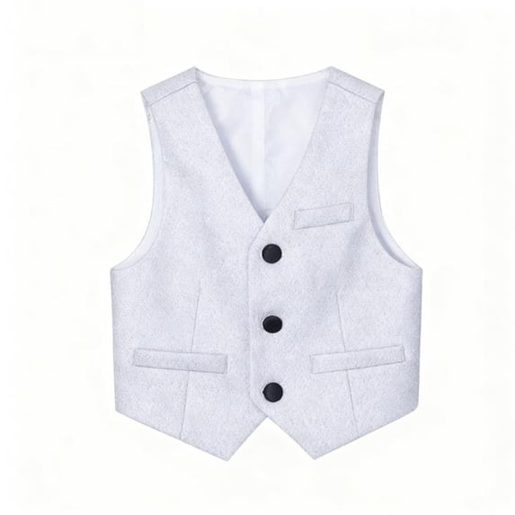 Boys' Suit Vest Performance Outfit V-Neck Button-Down Formal Waistcoat Versatile Layering Piece for Back-to-School (1-13 Years)
