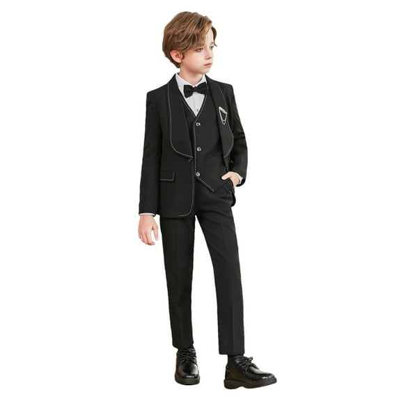 Boys Suit Wedding Ring Bearer Outfit Kids Suit Set, Blazer Pants Bow Tie Dress Clothes Formal Wear