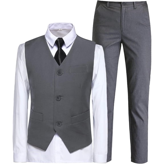 Boys Suit for Kids Toddler Boy 4-Piece Wedding Tuxedo Suits Vest and Pants Set