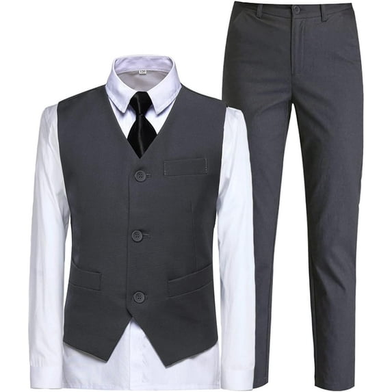 Boys Suit for Kids Toddler Boy 4-Piece Wedding Tuxedo Suits Vest and Pants Set