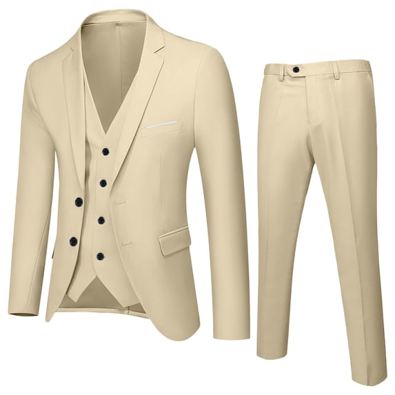 Boys Suit for Kids Tuxedo Suits Solid Long Sleeve Pants Coat Vest Wedding Ring Bearer Outfit Boy Formal Suits 3Piece Khaki,17-18Y