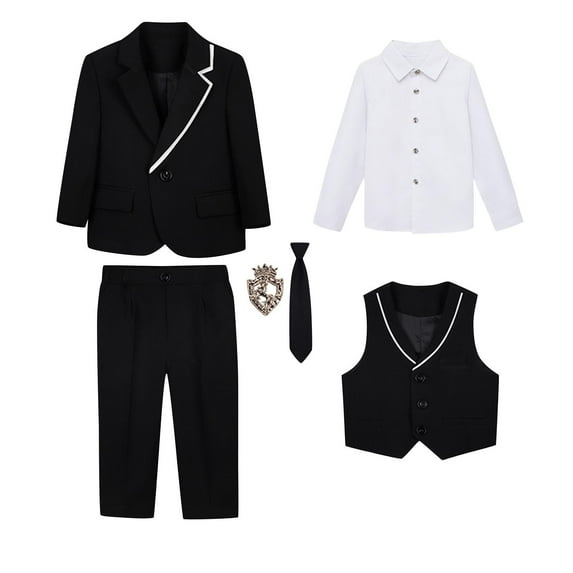 Boys Suit for Kids Wedding Outfit Boy formal Suits 6 Piece Slim Fit Dresswear Suit Set