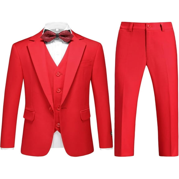 Boys Suits 3 Piece Slim Fit One Button Tuxedo Jacket Vest and Pant for Kids Prom Wedding Formal Set Size 4-14 Years