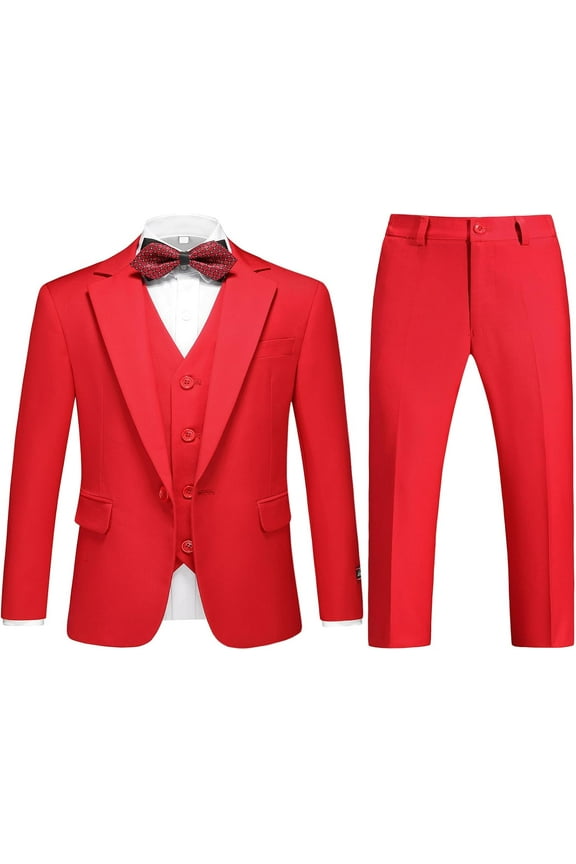 Boys Suits 3 Piece Slim Fit One Button Tuxedo Jacket Vest and Pant for Kids Prom Wedding Formal Set Size 4-14 Years