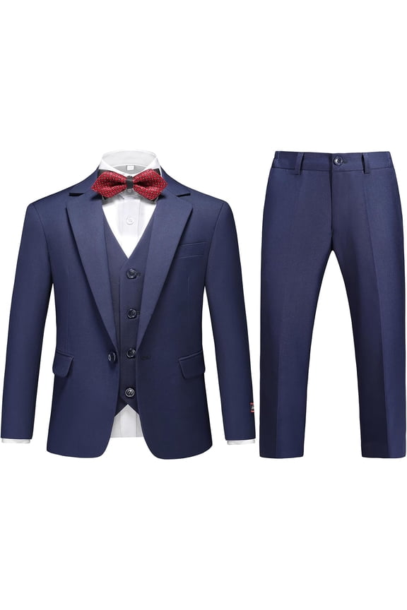 Boys Suits 3 Piece Slim Fit One Button Tuxedo Jacket Vest and Pant for Kids Prom Wedding Formal Set Size 4-14 Years