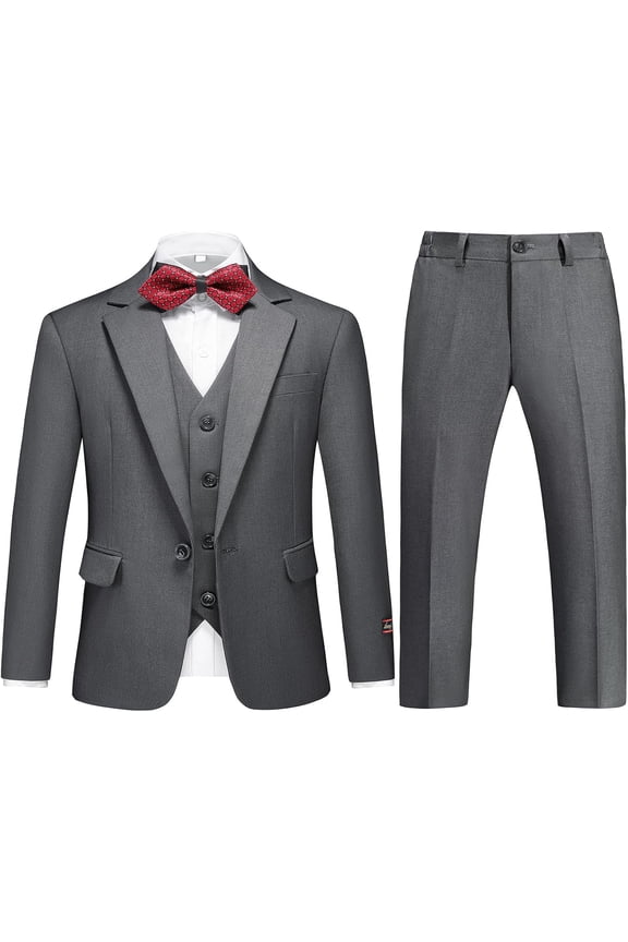 Boys Suits 3 Piece Slim Fit One Button Tuxedo Jacket Vest and Pant for Kids Prom Wedding Formal Set Size 4-14 Years