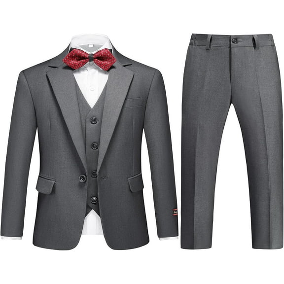 Boys Suits 3 Piece Slim Fit One Button Tuxedo Jacket Vest and Pant for Kids Prom Wedding Formal Set Size 4-14 Years